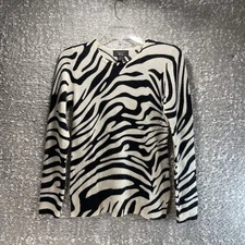 Charter Club Luxury 100% Cashmere Animal Print Sweater XS White Black Preppy