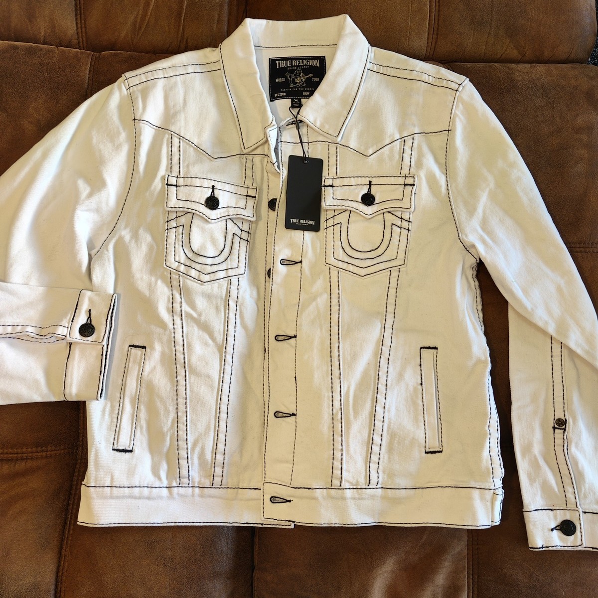 True Religion Mens Jean Jacket Big T Jimmy Optic White XL New | eBay