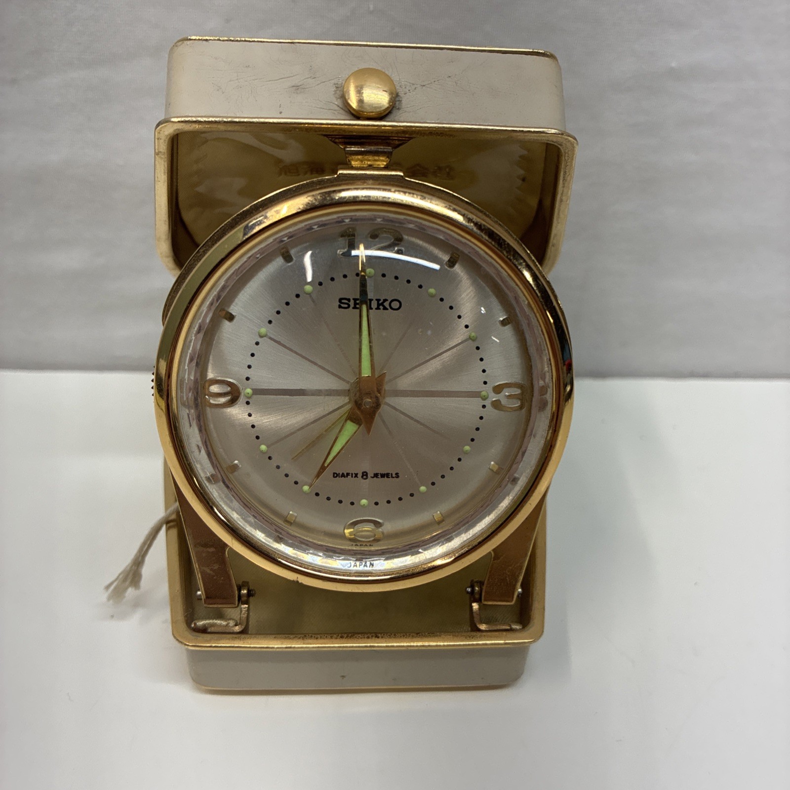 Vintage Seiko Travel Alarm Clock Japan Diafix 8 Jewels Folding Case
