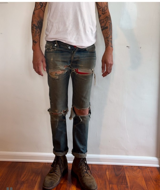 A.P.C. New Standard 26 JAPANESE Denim VERY WORN IN! DISTRESSED Y2K HOLES RIPS