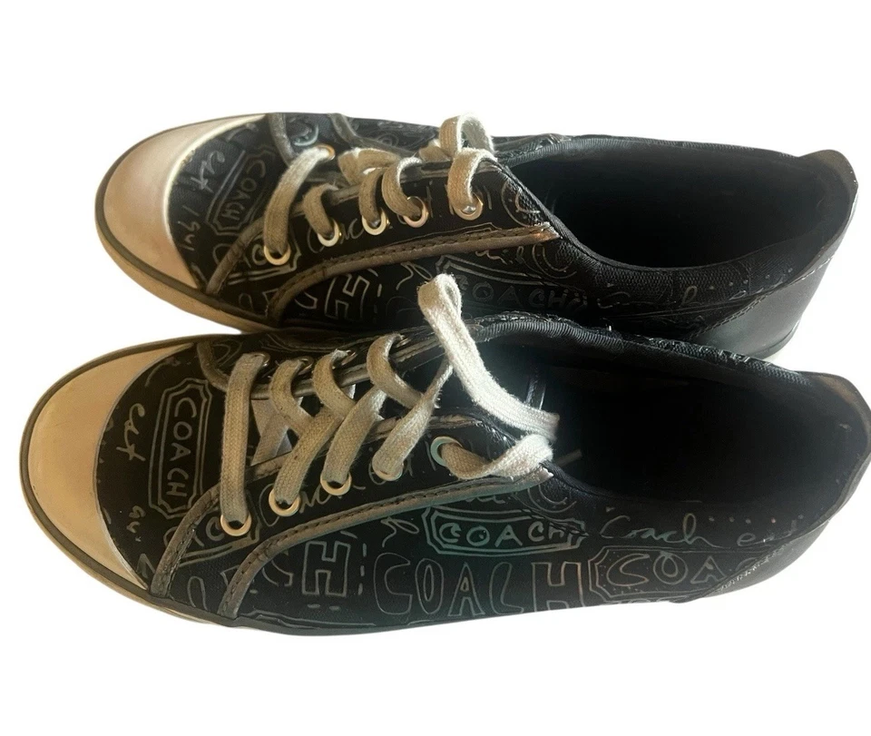 Zapatillas bajas Coach Barrett para mujer talla 9 B logotipo negro graffiti con cordones raras Foto 2 de 4