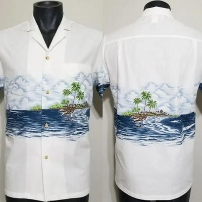Vtg 70s Malihini Hawaii WINDSURFER Border Print Shirt M Action Aloha Cotton Rare