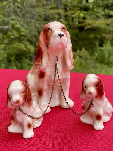 Vintage  1950s Lipper & Mann Spaniel Mother Dog And Two Puppies