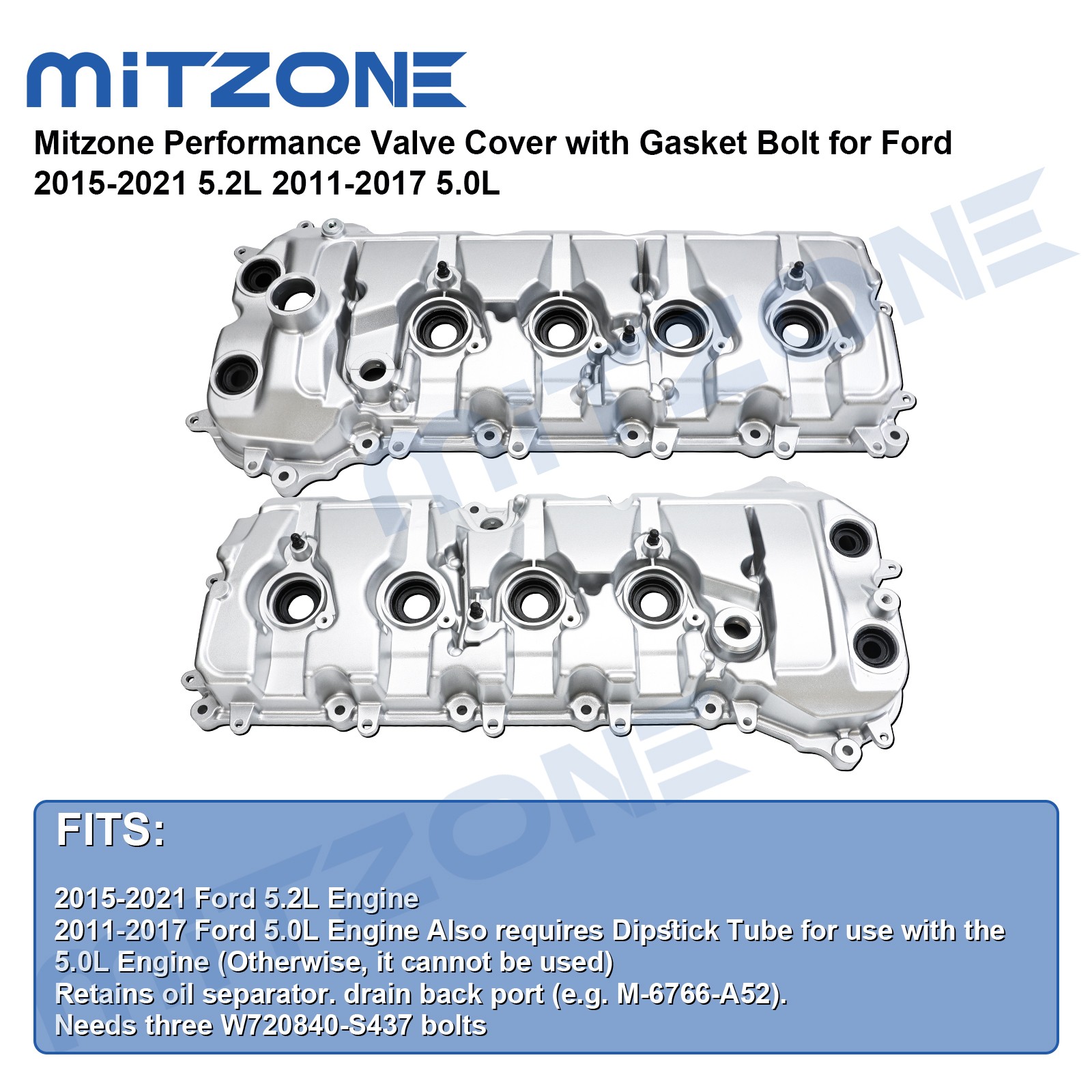 Mitzone Performance Valve Cover with Gasket Bolt for Ford 15-21 5.2L 11-17 5.0L