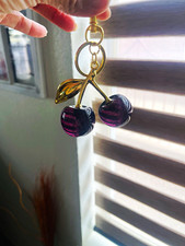 Gold-Tone Metal Cherry Charm Key Chain, Purple Accents, Women