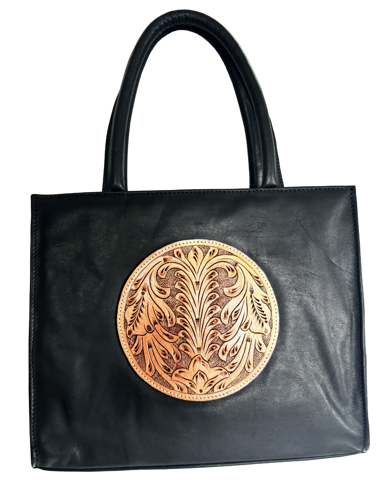 Women Genuine Leather Tote Bag Large Hand Tooled Shoulder Handbag Free Shipping