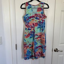 Columbia PFG Freezer III Dress Women Medium Tropical Palm Print Cooling Mesh EUC
