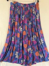 Vintage 80'S COTTAGECORE Purple Orane Blue FLORAL PLEATED A-LINE PRAIRIE SKIRT