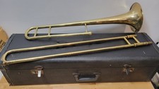 Vintage York Trombone w/ Case Brass Slide Instrument Engraved Bell USA