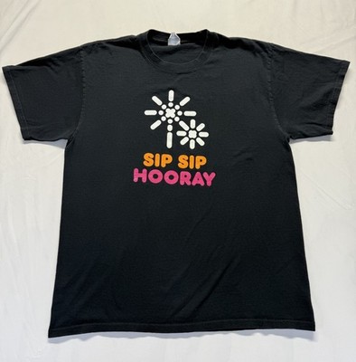 Dunkin Donuts ''Sip Sip Hooray'' Tee Sz L black graphic coffee work shirt