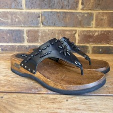 Vintage 90 s Candies Wooden Wedge Leather Thong Sandal Women s Size 10/11