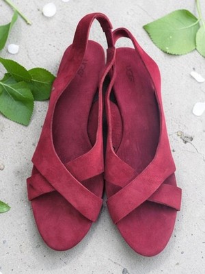 UGG Crimson Suede Crisscross Strap Slingback Wedge Sandal Date Night Glam sz 8