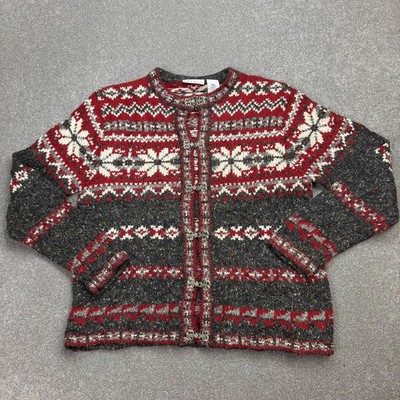 Croft & Barrow Norway Pullover Damen Medium Grau Wolle Strick Cardigan Pulli ...
