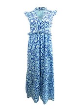 Banjanan Women's Constance Cotton Midi Dress (XS, Blue Multi) 840047858659