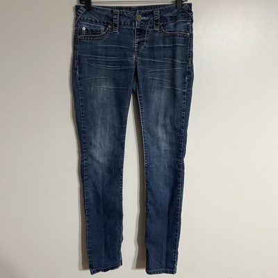 Maurices Womens Dark Wash Thick Stitch Skinny Jeans Blue Size Small Low Rise