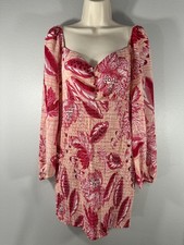 Guess Red Cypress Smocked Printed Mini Dress Romantic Y2K cottagecore size M BR