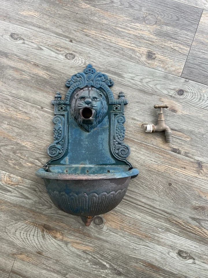 Waschbecken Wandbrunnen Gusseisen Ausgußbecken rustikal Antik Stil grün H. 44cm - Bild 2 von 3