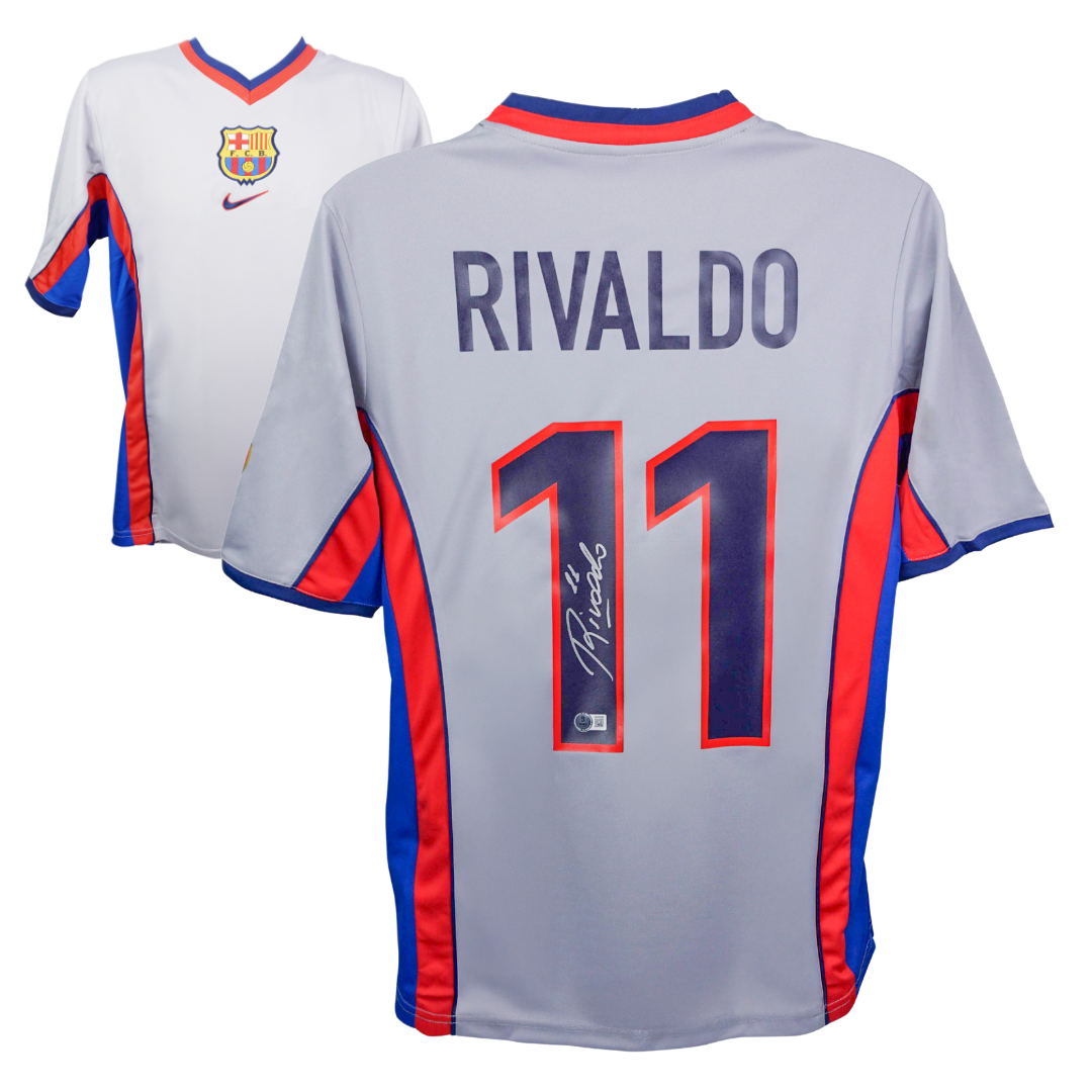 Rivaldo サイン入り Barcelona ユニフォーム ベケット鑑定済 Rivaldo Signed FC Barcelona Away Soccer Jersey #11 with Beckett