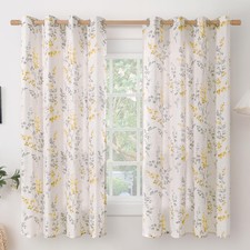 Boho Linen Curtains for Bedroom 63 Inch Length 2 Panels, Print Leaf Pattern, ...