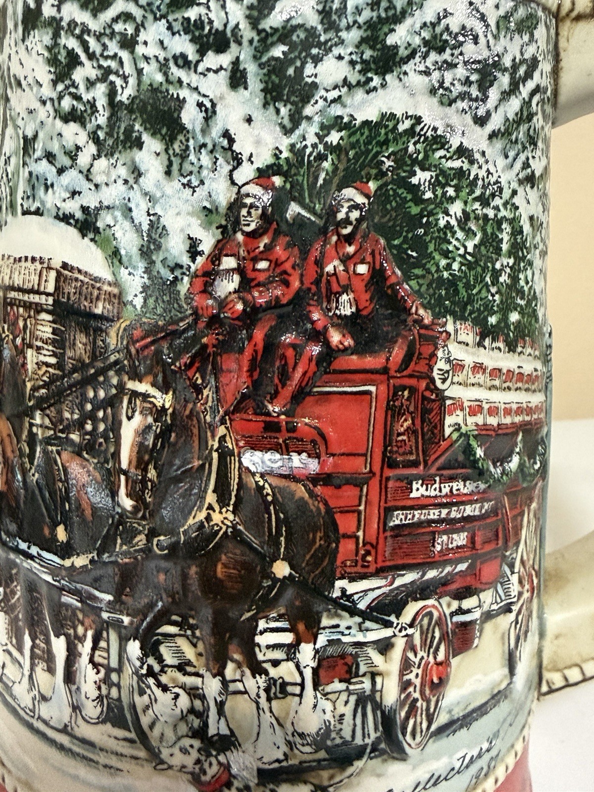 1987 Budweiser Clydesdale Collector Holiday Beer Stein "C" Series Anheuser Busch image 6