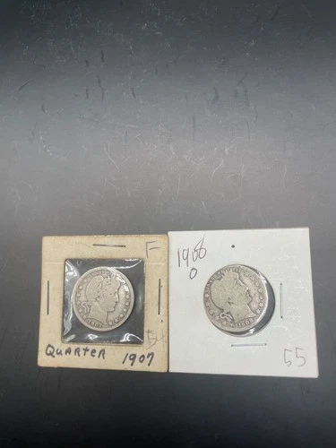 Lot of 2- 1907 & 1908-O Barber Quarter Average Circ