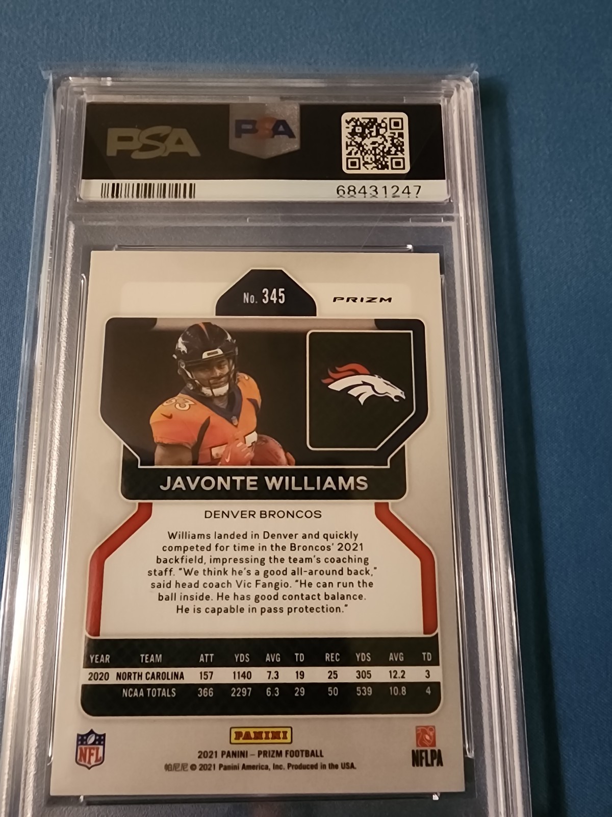 2021 Panini Prizm Football Javonte Williams- RED ICE ROOKIE PRIZM- PSA 10 view 6