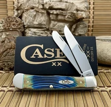 Case XX USA Hand Fired Sawcut Caribbean Blue Bone Trapper Pocket Knife