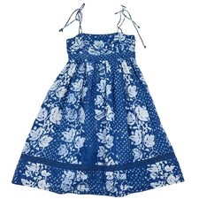 Vintage Gap 100% Linen Batik Floral Sundress Blue White Boho Vacation Dress Sz 4