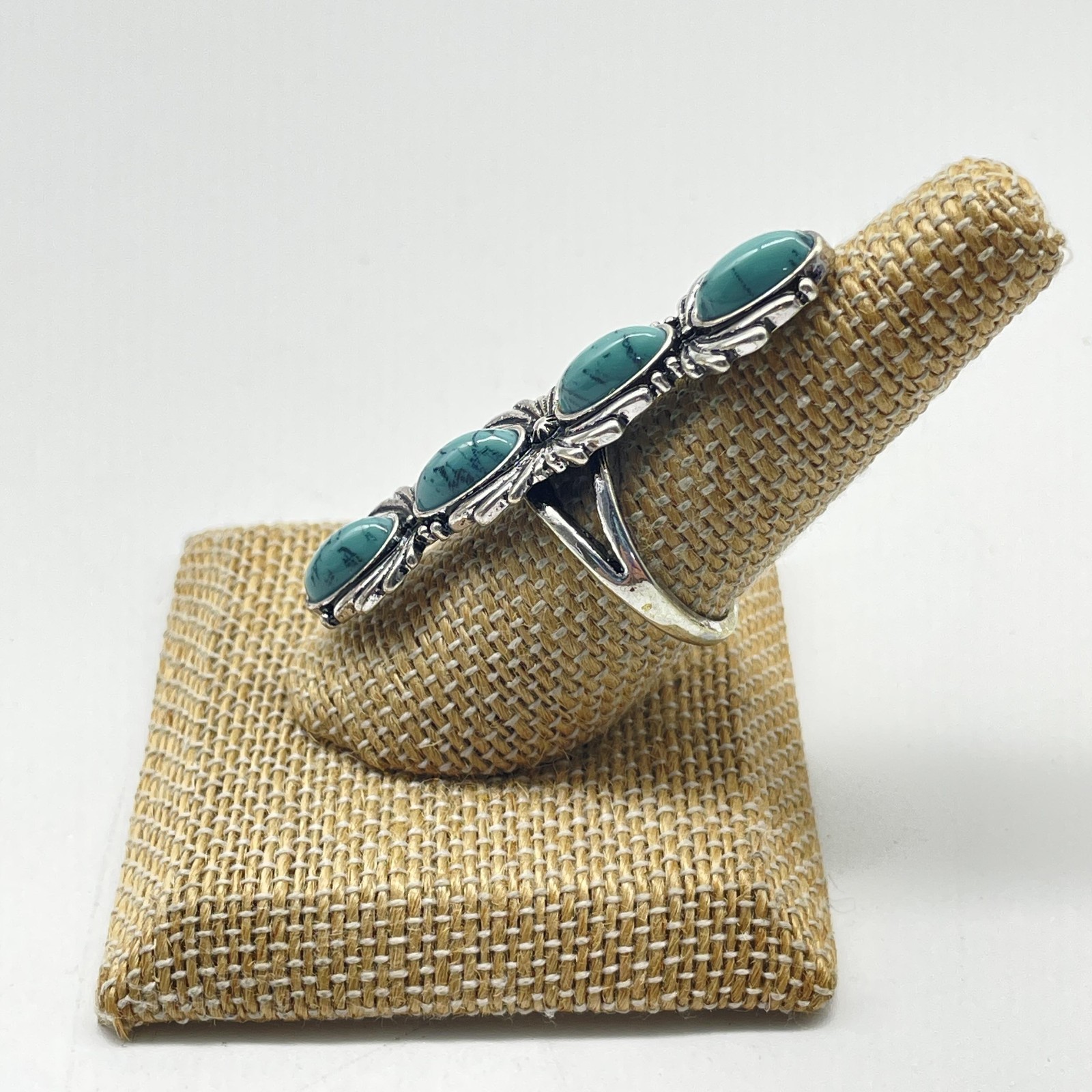 Elongated Four Bead Statement Ring Oval Cabochon … - image 2