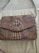 Vintage Genuine Hornback Alligator Crossbody Purse Bag Interior Snap Brown