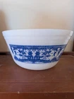 Vintage Federal Glass Dutch Scene Blue Willow Mixing Bowl 7” White Milk Glass