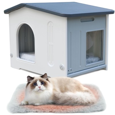 Cat House for Outdoor Indoor Use, Feral Cat House with Escape Door and Soft M...