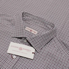 Luciano Barbera NWT Casual Button Down Shirt Size XL in Purple  Gray Check
