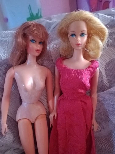 Lot Of 2 Mod 1960s Barbie Dolls With Eyelashes Blonde And Redhead.