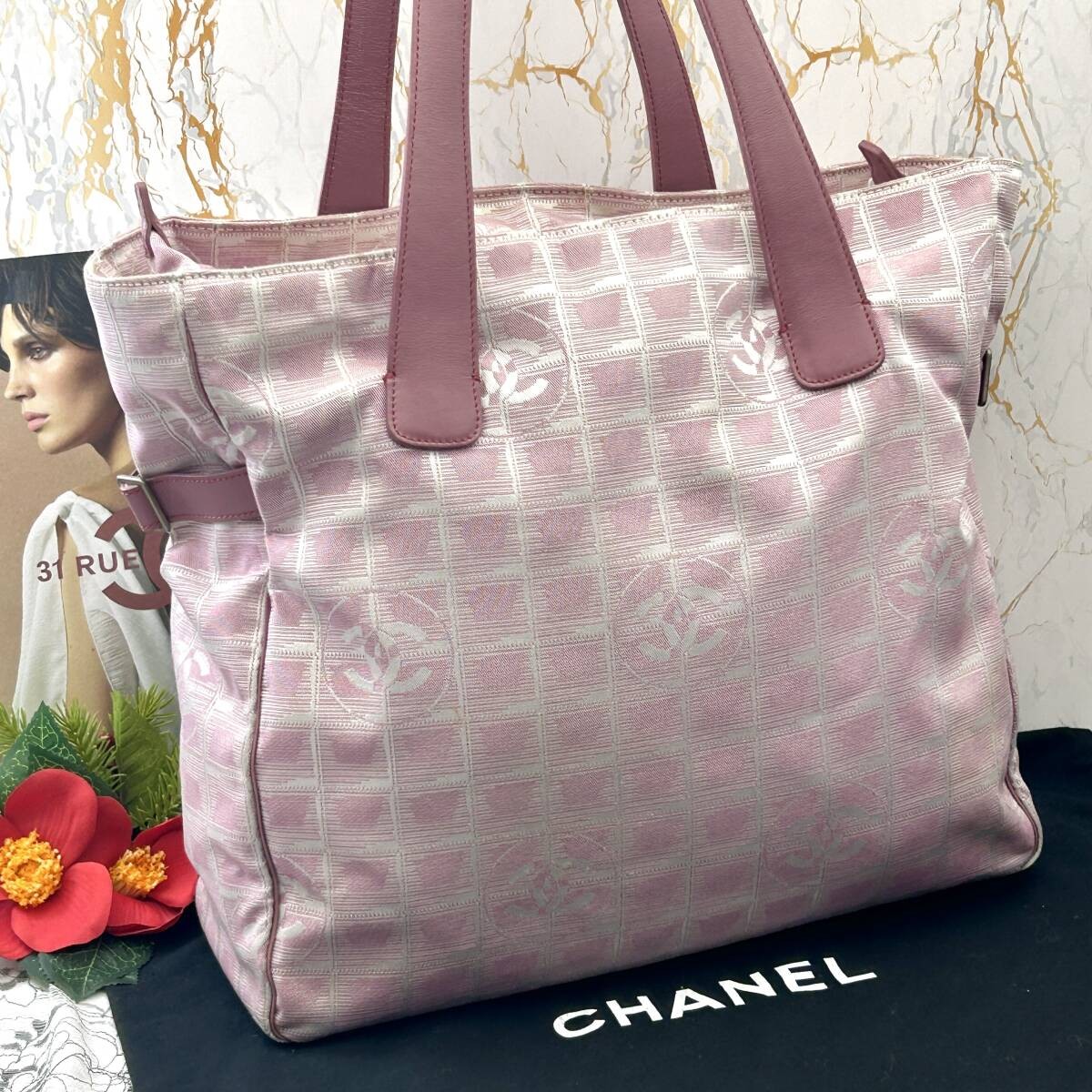 CHANEL Neutral Travel Line Tote Bag GM in Excellent Condition