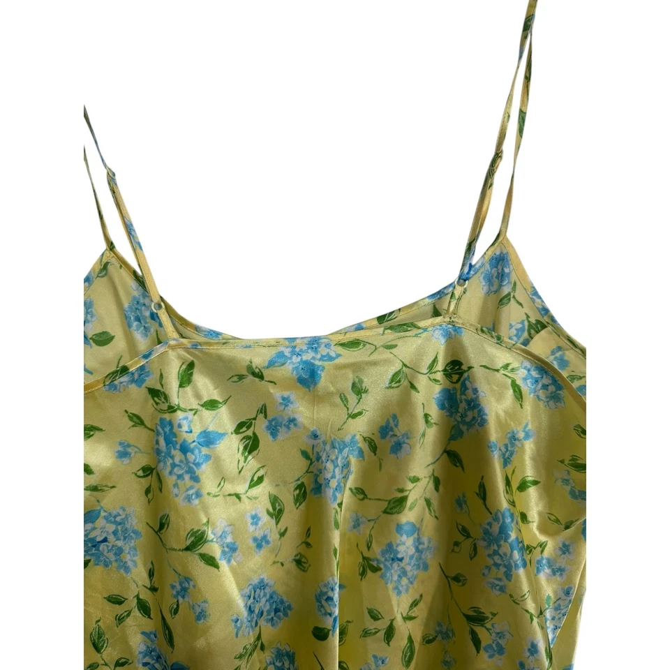 Mini Vestido AVON Amarillo Azul Jardín Estampado Floral Satinado Sin Mangas Chemise Talla Grande 1X Foto 3 de 4