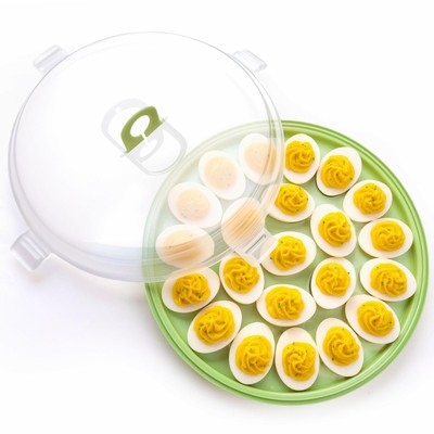 Round Deviled Egg Platter and Carrier with Lid - 22 Egg Slots