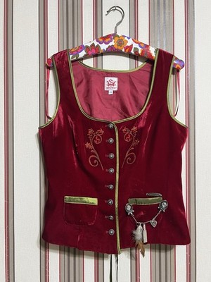 SPIETH & WENSKY Dirndl Velour Trachten Oktoberfest Wear Tyrol Gilet Vest Sz 38