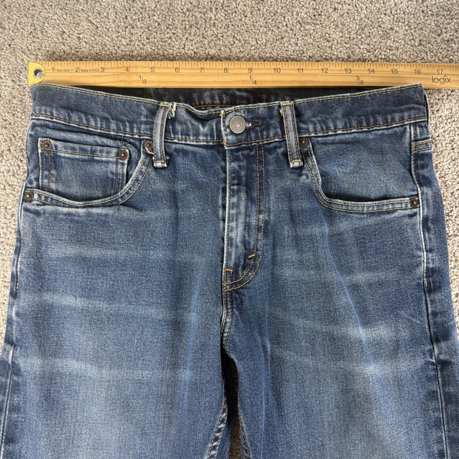 Levis 527 Jeans Mens 32x30 Whiskered Blue Wash Slim Bootcut Denim Western thumbnail 4