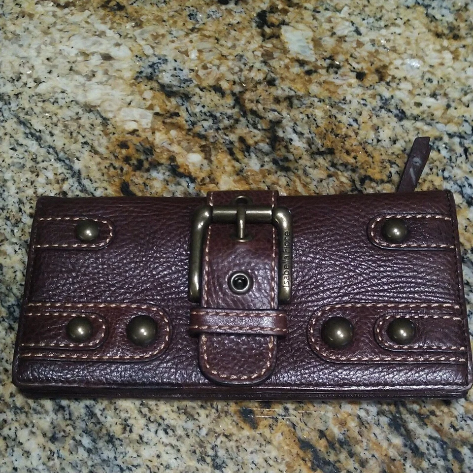 Isabella Fiore Mujer Cuero Marrón Tachonado Hebilla Tarjetero Billetera Bolso sin asas Foto 2 de 4