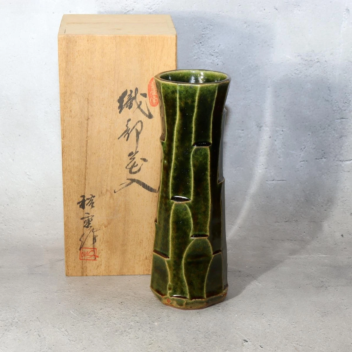 陶瓷绿色老式原版古董日本花瓶| eBay