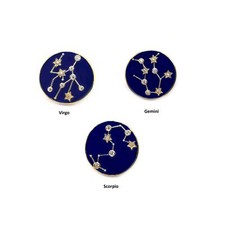 Zircon With Enamel Zodiac Constellation Ring, Silver Over Gold Plated Ring