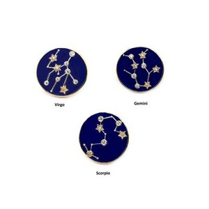 Authentic Zircon With Enamel Zodiac Constellation Ring, Silver Over Gold Plated Ring