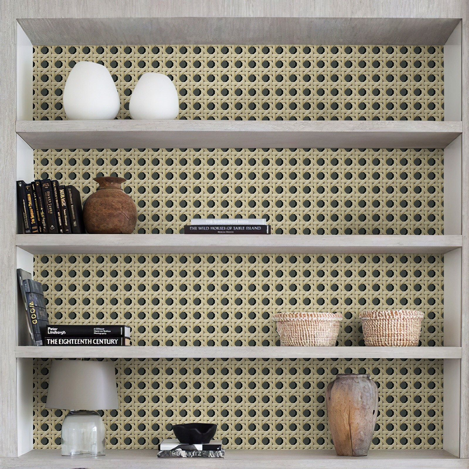 Jiffdiff Green Rattan Woven Wallpaper Textured Peel and Stick Wall Mural