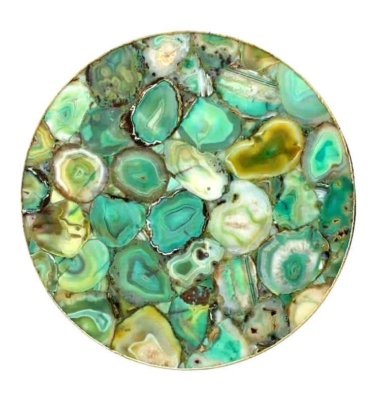 16 Inch Round Green Agate Stone Table Top for Coffee or End Tables
