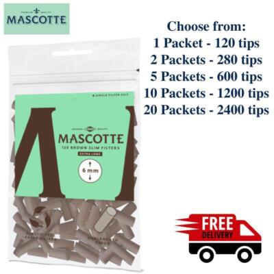 NEU Maskottchen Bio ungebleichte schmale Filterspitzen 120 Tipps pro Packung - 1 2 5 10 20