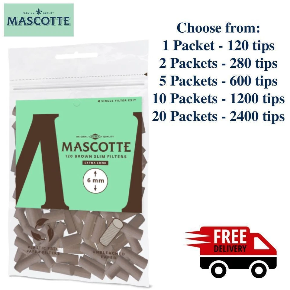 NEW Mascotte Organic Unbleached Slim Filter Tips 120 Tips a packet - 1 2 5 10 20