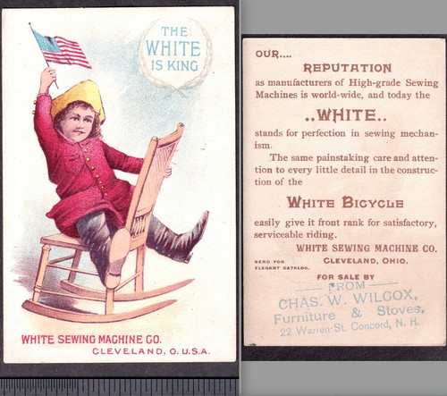 White Bicycle Sewing Machine Rough Rider Cowboy Fantasy Patriotic NH Trade Card