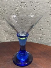 fire and light recycled glass signed Blue martini glass Signed