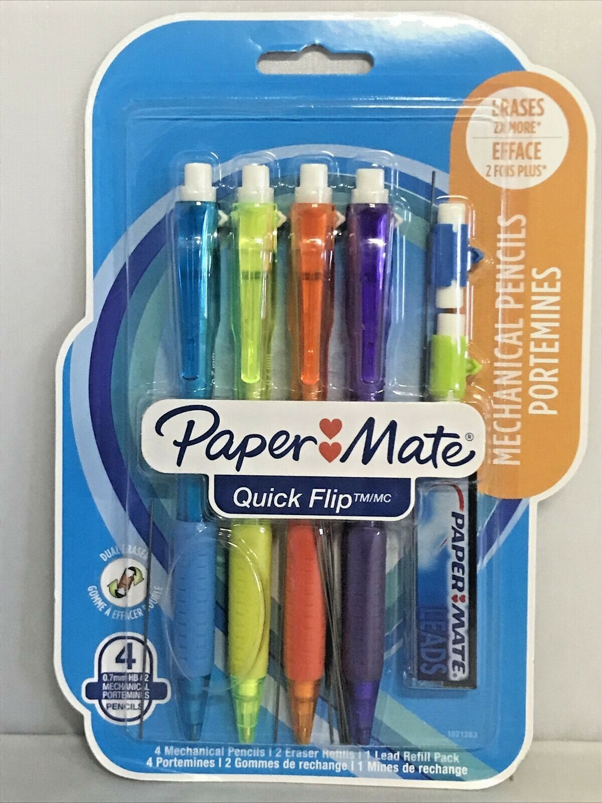 Paper Mate Quick Flip 4 0.7 mm Mechanical Pencils, 2 Eraser, 1 Lead Refill Pack